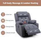 Rocker Swivel Recliner Chair for Adults, Overstuffed Large Manual Recliner Glider with Massage and Heat, Comfy Soft Fabric Living Room Reclining Sofa Chair(Technical Grey)