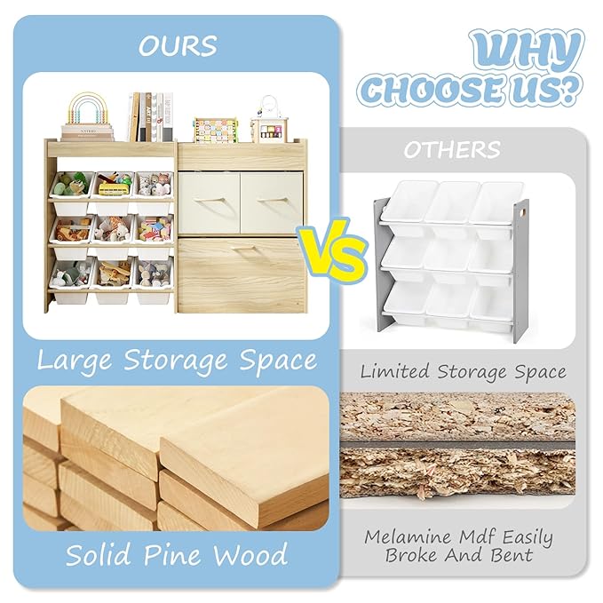 Toy Storage Organizer for Kids, 9-Bin Toy Organizer with 2-Drawers,Movable Toy Chest and Top Rack, Multifunctional Kids Bookshelf and Toy Storage for Living Room, Playroom, Nursery, White