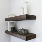 Modern Floating Shelves 3 Inches Thick for Wall, Wide Shelves for Kitchen, Living Room, Bedroom, and Bathroom, Natural Pine Wood, Rustic Wooden Shelf, (Set of 2) (Jacobean, 36Lx3Hx8D)