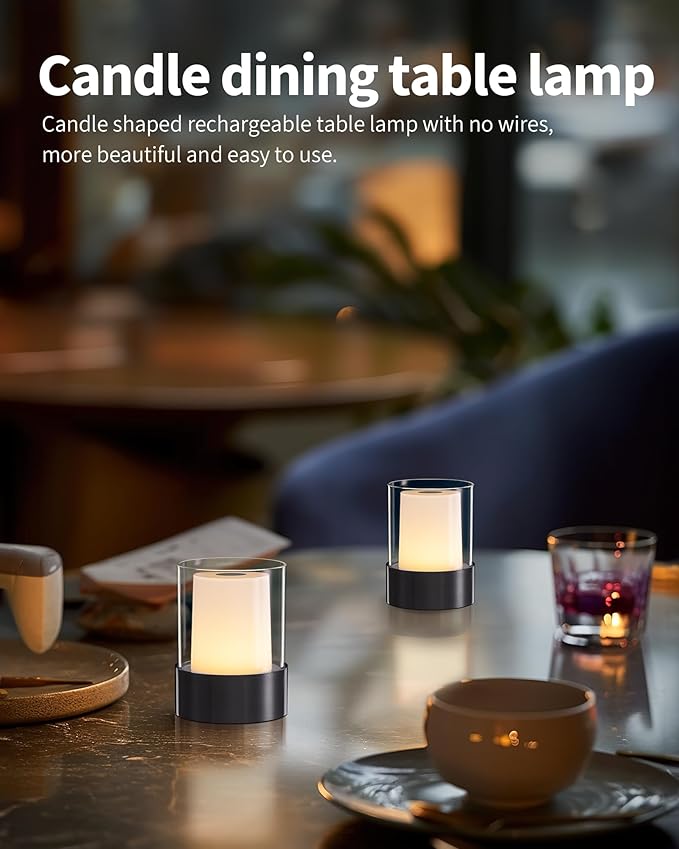 LED 4" Mini Cordless Table Lamp 2 Pack, Outdoor Waterproof Lamp, Rechargeable Battery Operated Lamp, Portable Touch Night Light for Dining Room, Camping, Nursery, Baby, Bar, Party (Black)