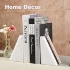 Marble Book Ends, Non-Skid Bookends for Shelves, Composite Bookend with Natural Marble, Heavy Duty Book Stopper, Collected CDs and Oversized Books Organizer, Gold & Black Decorative Bookends