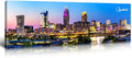 Cleveland Skyline Wall Art Colorful Canvas Prints Night View Ohio USA Cityscape Panoramic City Building Painting for Bedroom Office Decor Framed and Ready to Hang 13.8"x45.3"