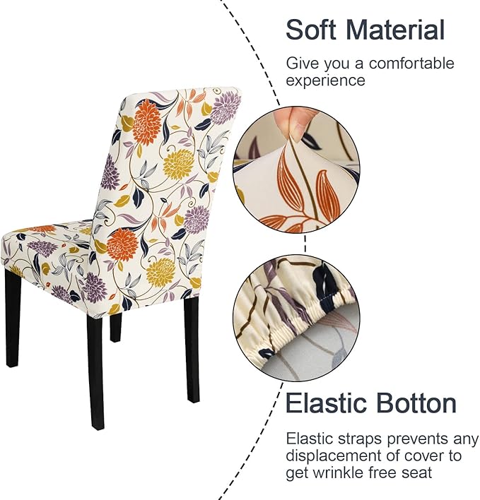 JQinHome Pattern Chair Covers for Dining Room Set of 4, High Stretch Removable Washable Parsons Chair Slipcover for Home Party Hotel Wedding Ceremony (Flower,4PCS)