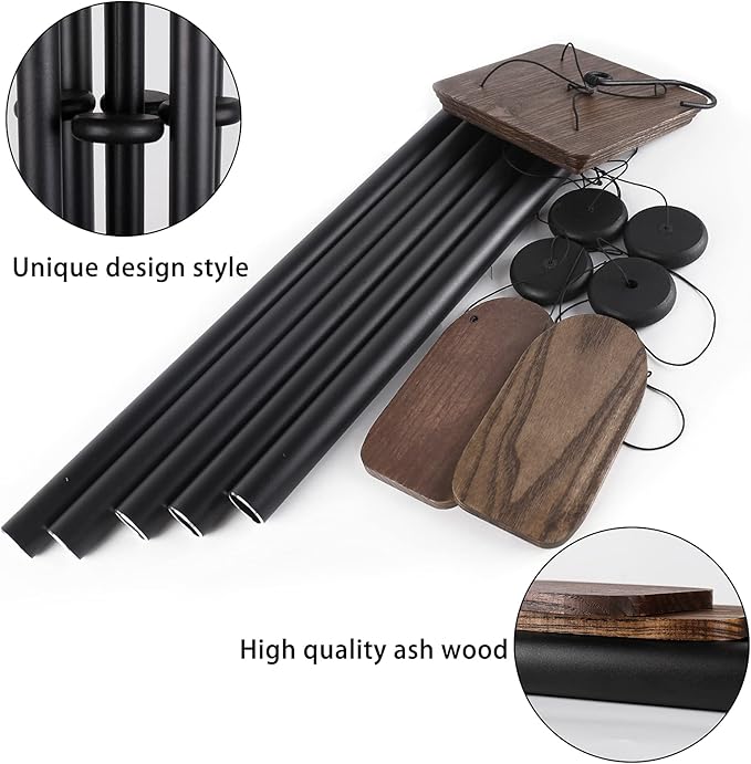 48" Large Wind Chimes for Outside Deep Tone, Wood Wind Chimes Outdoor Clearance, Memorial Gifts for Mother's Day and Christmas, Outdoor Decor for Garden, Patio, Yard(Big Wind Chime, Black)