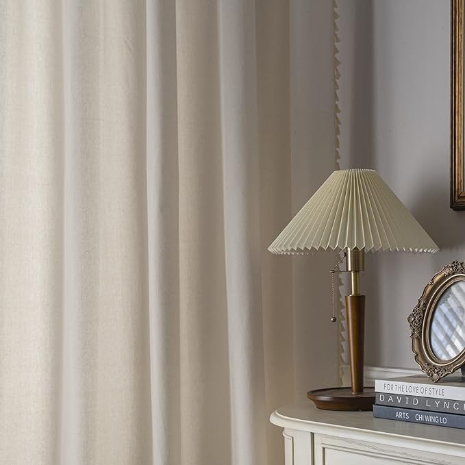 Sutuo Home Boho Curtain with Handmade Tassels, Rod Pocket Window Treatment Vintage Rustic Bohemian French Farmhouse Semi-Blackout Solid Drape for Bedroom, 1 Panel 59" W x 84" L,Cream White