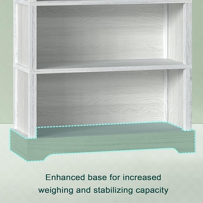 TVU 5-Shelf Wood Bookcase, 65 Inch Tall Bookshelf with Storage, Floor Standing Display Book Shelf，for Living Room Bedroom Study Office，Antique White