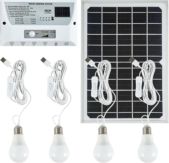 Solar Powered Indoor & Outdoor Pendant Lights with 4 LED Bulbs, Each 5m Cord, Waterproof, 6000mAh Battery for Yards, Gardens, Patios, Camping, RVs & Sheds