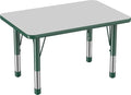 FDP Rectangle Activity School and Classroom Kids Table (24 x 36 inch), Chunky Toddler Leg, Adjustable Height 15-24 inches - Gray Top and Green Edge