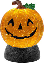 Halloween Snow Globe Lantern Pumpkin Lighted Halloween Snow Globes Battery Operated or USB Powered with 6H Timer Musical Snow Globe Glitter for Spooky Party Home Table Decorations (Pumpkin)