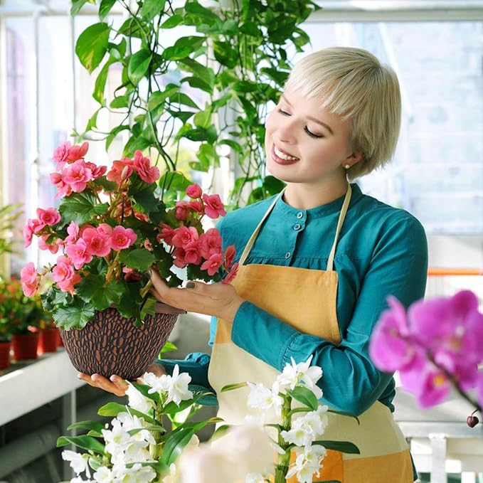 4 Pack Plant Pots Outdoor Indoor, 8 Inch Small Flower Pots with Drainage Hole & Tray, Thickened Plastic Outdoor Planters for Garden House Decor - Pebbles Pattern Design