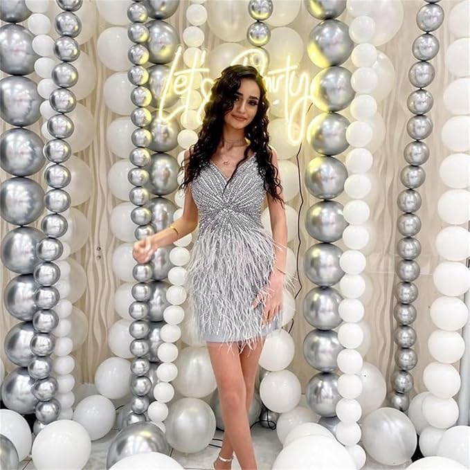 Silver Link Balloons, 60PCS Linking Balloons with Tail for Balloon Wall Arch and Chains, Quick Linkable Balloon for Wedding Birthday Baby Shower Engagement Graduation Party Decorations (6inch)