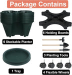 Vertical Planter 6 Tier Stackable Planters Garden Planters Strawberry Herb Flower and Vegetable Planter Indoor Outdoor Gardening Pots with Removable Wheels and Tools