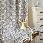 Sutuo Home Boho Curtain 84 Inches Length Semi-Blackout Bohemian Damask Moroccan Florals Print Darkening Curtains Tassels, Rod Pocket Window Treatment Drapes for Bedroom, 1 Panel 59" W x 84" L, Blue