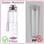 OLDLEY 32 oz Water Bottle, Motivational Water Bottle with Time Marker, Sports Water Bottle With Strap, Leakproof & BPA Free Large Water Bottles for School, Gym, Travel, Tritan, Transparent Pink