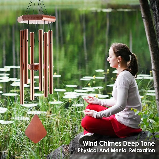 Small Wind Chimes for Outside, 28 Inches Wind Chimes Outdoor Tuned Soothing Melody, Sympathy Wind Chimes for Mom/Housewarming, Bronze Wind Chimes Outside Decoration.