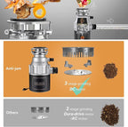Trifecte Garbage Disposals with Power Cord, Coutinuous Feed Food Waste Disposal with Sound Reduction (EM 200)