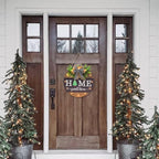 Interchangeable Welcome Sign for Front Door with 14 Changeable Icons, Farmhouse Front Porch Decor Rustic Wooden Wall Sign with 12 LED Lights, Outdoor Seasonal Welcome Home Decorations (Wood home1)