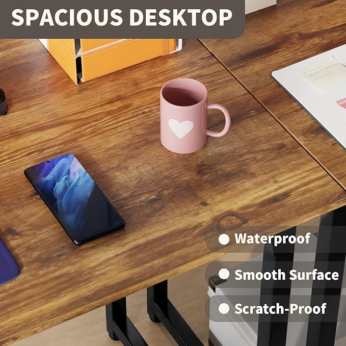 PayLessHere | 47 Inch Computer Desk | Brown | Office Desk with Metal Frame, Adjustable Feet | Water-Resistant, Scratchproof Surface | Sturdy Writing Table for Home Office or Study | Pack of 2