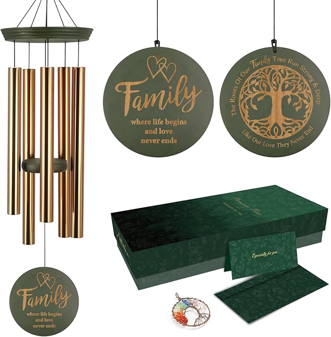 Wind Chimes for Outside, Large Outdoor Windchimes with Engraved Tree of Life, Premium Tuned Metal Chimes for Mother/Grandma, Home & Garden Decor with Soothing Tone