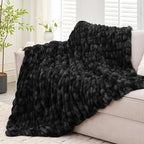 Ultra Soft Luxury Faux Fur Throw Blanket for Counch,Fuzzy Fluffy Plush Warm Cozy Elegant Wrinkled Blanket for Sofa Bedroom Living Room,（50"x60",Tie-dye Black）