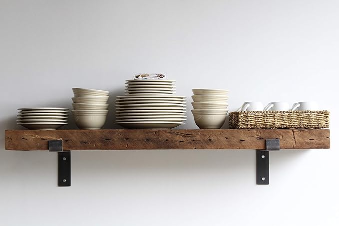 Urban Legacy Reclaimed Barn Beam Deep Shelves | Deep Shelves with Brackets Included, Set of 2 | (Natural Full Profile Bracket, 48" x 11" x 3")