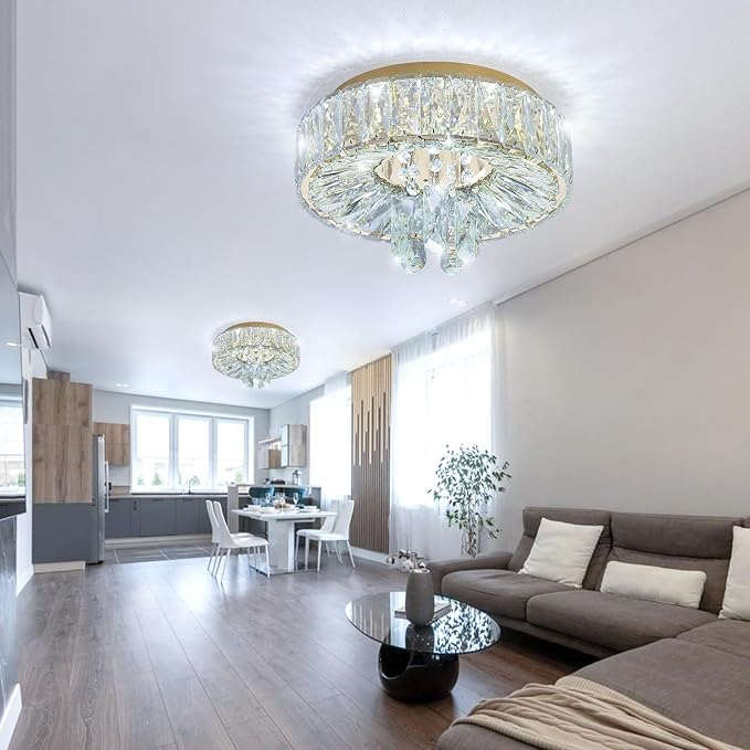 Mini Chandelier Modern Crystal Chandeliers for Hallway LED Flush Mount Ceiling Light Dimmable Light Fixture for Dining Room Living Room Bedroom
