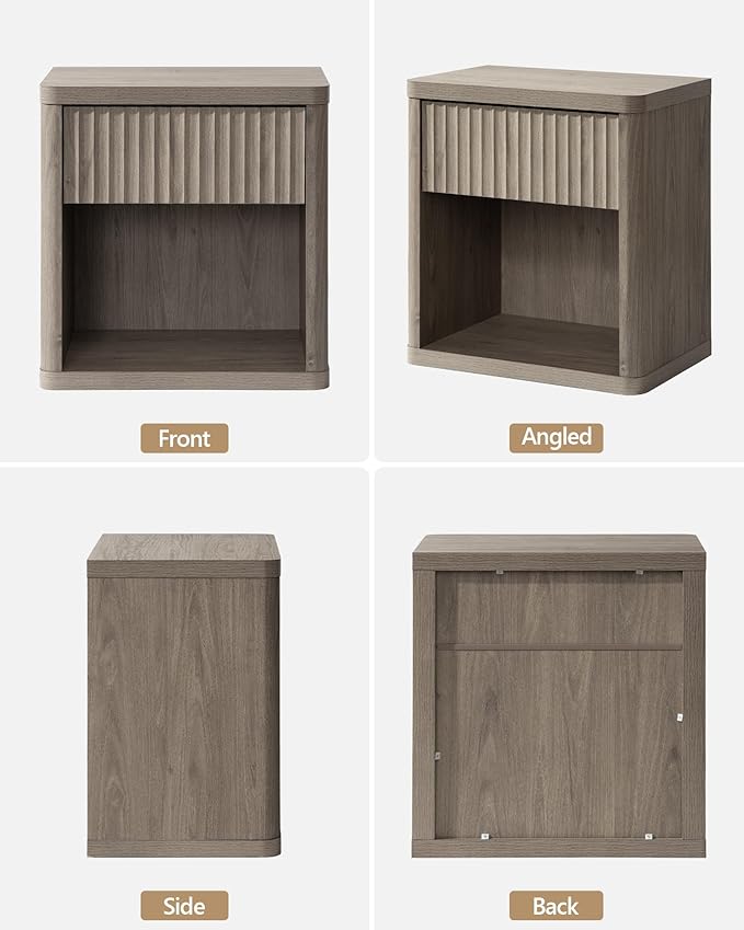 SICOTAS Large Nightstand with Drawer Storage - Grey Alder