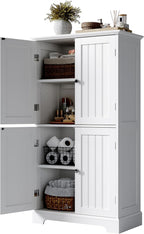 ChooChoo Bathroom Floor Cabinet, Modern Bathroom Storage Cabinet with 4 Doors and Adjustable Shelves, Freestanding Cupboard for Living Room, White