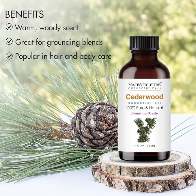 Majestic Pure Cedarwood Essential Oil with Glass Dropper - 1 Fl Oz - 100% Pure and Natural Cedarwood Oil - Premium Grade Essential Oils for Diffuser, Aromatherapy, Soap and Candle Making