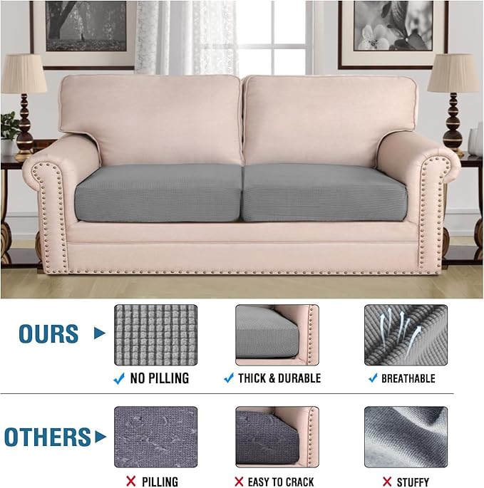 H.VERSAILTEX Super Stretch Individual Seat Sofa Covers Slipcover Sets Thick Jacquard Textured Twill Fabric (2 Piece Large Sofa Cushion Covers, Dove)