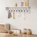 BECHAEO 35.8'' Wood Coat Rack Wall Mount with Shelf, White Wall Coat Rack with Hooks, Farmhouse Rustic Coat Hooks for Entryway Bathroom Hallway Kitchen Bedroom
