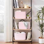 3-Pack Shelf Baskets for Organizing, Woven Storage Basket for Shelves, Cotton Rope Storage Bins for Toys Books, Nursery Towel Baskets for Classroom, 14.96"X9.8"X8.85", Pink