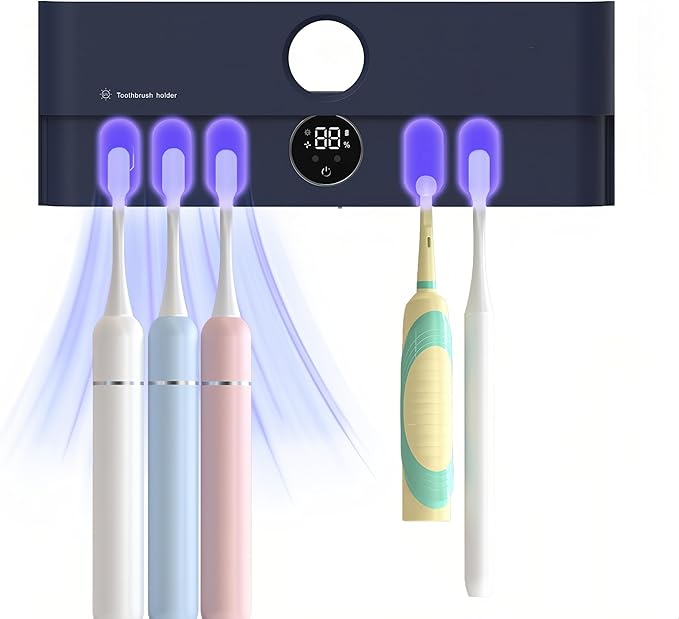 Electric Toothbrush Holder and Cleaner Auto Cleaning and Drying Toothbrushs in Circle Wall Mounted for Bathroom Accessory Auto Open/Close Cover Rechargeable Home Gadgets
