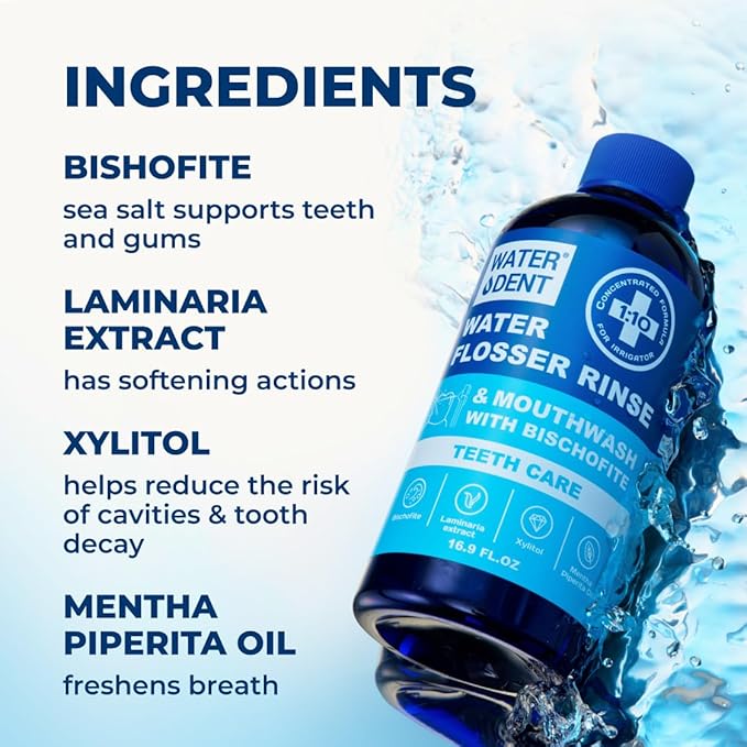 Concentrated Water flosser Rinse & mouthwash | Add to Oral irrigator | Mint Flavor | Alcohol and Fluoride Free. Made in USA | Pack of 2 = 33.8 fl.oz