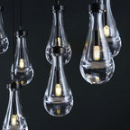 Raindrop 9-Light Chandeliers for Dining Room, Black Dining Room Lights Fixture Over Table, Teardrop Pendant Lights Kitchen Island, Adjustable Rope Hanging Lamp Ceiling for Entryway Foyer