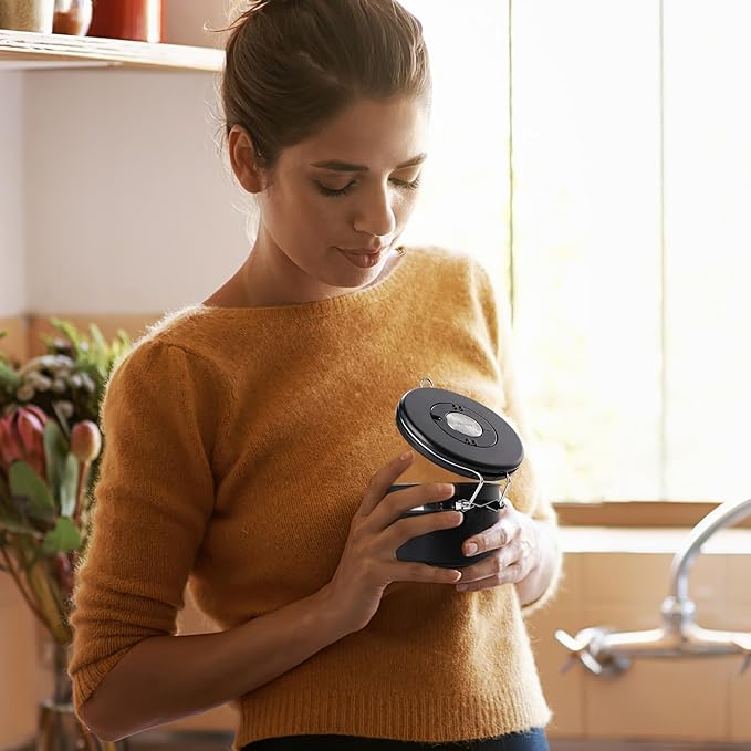 malmo Coffee Canister, Airtight Coffee Container with Date Tracker Lid, Stainless Steel Canister for Kitchen Food Storage (Black, 9oz)