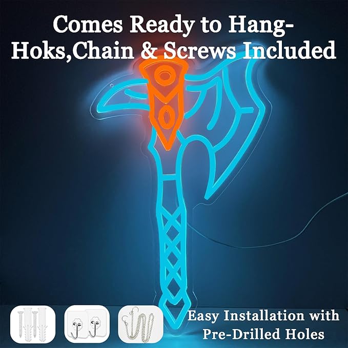 Axe Neon Sign for Wall Decor – USB Powered LED Axe Light with Dimmer, Viking Wall Art Accent for Man Cave, Gaming Room Decor, Gift for Men