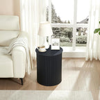 AVZEAR Fluted Round Side Table Small Mid Century End Table, 17.7" Fluted Nightstands Modern Circle Bedside Tables, Black Wood Night Stand for Small Spaces, Living Room, Bedroom (Black)