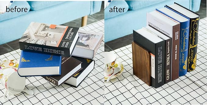 Large Bookend Hold Heavy Books- 7x4x5in 2 Pack Wood Bookends for Heavy Books Heavy Duty Walnut Book Ends for Men Wood Bookends for Office Desk Non-Skid