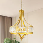 Modern Gold Crystal Chandelier, 20 Inch Large Ceiling Pendant Light Fixture with 50'' Adjustable Hanging Chain, 5-Light Farmhouse Chandelier for Dining Room, Living Room, Bedroom, Entryway
