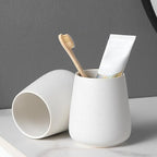 Speckled White Ceramic Toothbrush Holder - Bathroom Tooth Brushing Holders, Toothbrush Cup, Toothpaste Organizer for Bathroom Countertop, Makeup Brush Holder, Pen Holder for Home Desktop Storage