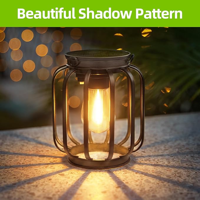 Solar Hanging Lanterns Outdoor Waterproof: 4 Pack Metal Solar-Powered Lights with Hook, Bright Warm Lantern Decor for Outside, Classic Outdoor Lighting for Yard Garden Patio Porch Balcony Decorations