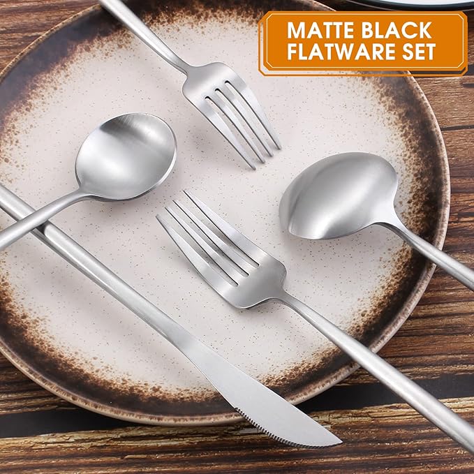 Matte Satin Finish Silverware Set, 40-Piece Tableware Cutlery Set, Utensils Set Service for 8, Dishwasher Safe