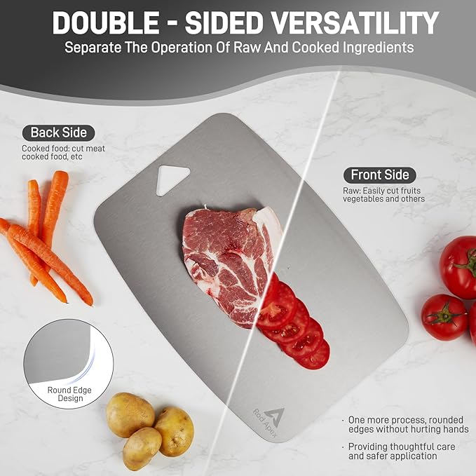 100% Pure Titanium Cutting Board, Non-Toxic Chopping Board For Kitchen, Rubber Mat, Double-Sided Pure Titanium Cutting Board for Kitchen (14"x10").