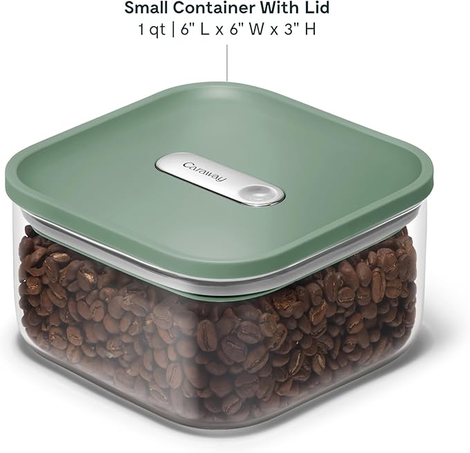 Caraway 1qt Glass Airtight Food Storage Container with Lid – Non-Toxic, BPA-Free Kitchen Storage Container – Stackable, Space-Saving Airtight Container for Dry Goods and More - Sage