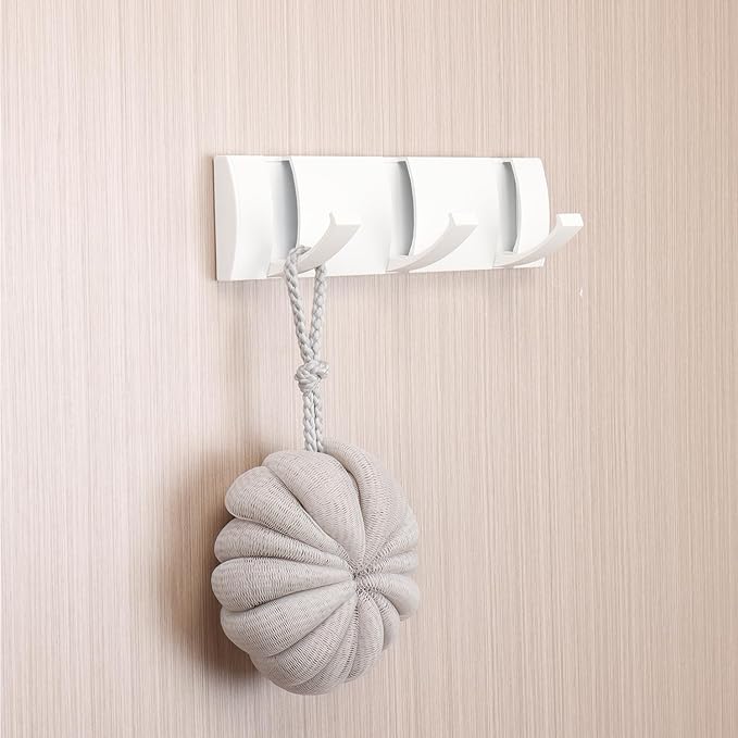 Folding Coat Hooks, Wall Mounted Coat Rack with 3 Retractable Hooks, Heavy Duty Towel Rack for Bathroom Wall Hook for Hanging Clothes Bathrobe, Stainless Steel Coat Hanger for Entryway(White)