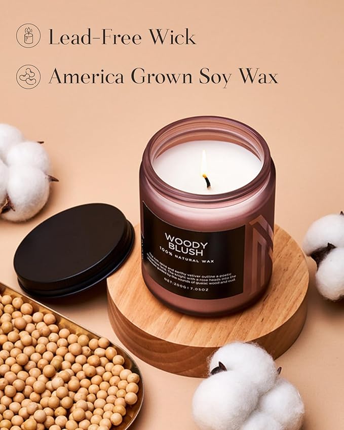 M&SENSE Woody Blush - Rose Vetiver Scented Candles 7.05oz 50 Hour Long Lasting Burn Non Toxic Natural Luxury Candle Gifts for Women，Aromatherapy Gifts for Relaxing Spa