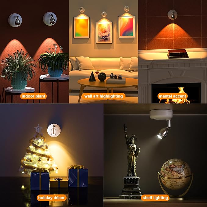 Small Battery Operated Spotlights Indoor with Remote Flicker-Free 60 Lumens Dimmable Warm/Neutral/Cool White 3 Mode Wireless Mini Up Lights for Accent Wall, Art Display, Picture, 6 Pack