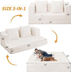 Folding Bean Bag Chair for Adults,3-in-1 Bean Bag Couch Faux Fur Floor Sofa Large Beanbag Convertible Bean Bag Sofa Bed with Pillow in Bedroom,Living Room,Apartment(Queen,Milky White)