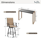 PHI VILLA 3 Piece Outdoor Bar Set, Bar Height Patio Table and Chairs with Brown Padded Textilene Fabric & Rustproof Metal Frame for Backyard, Balcony, Garden & Poolside